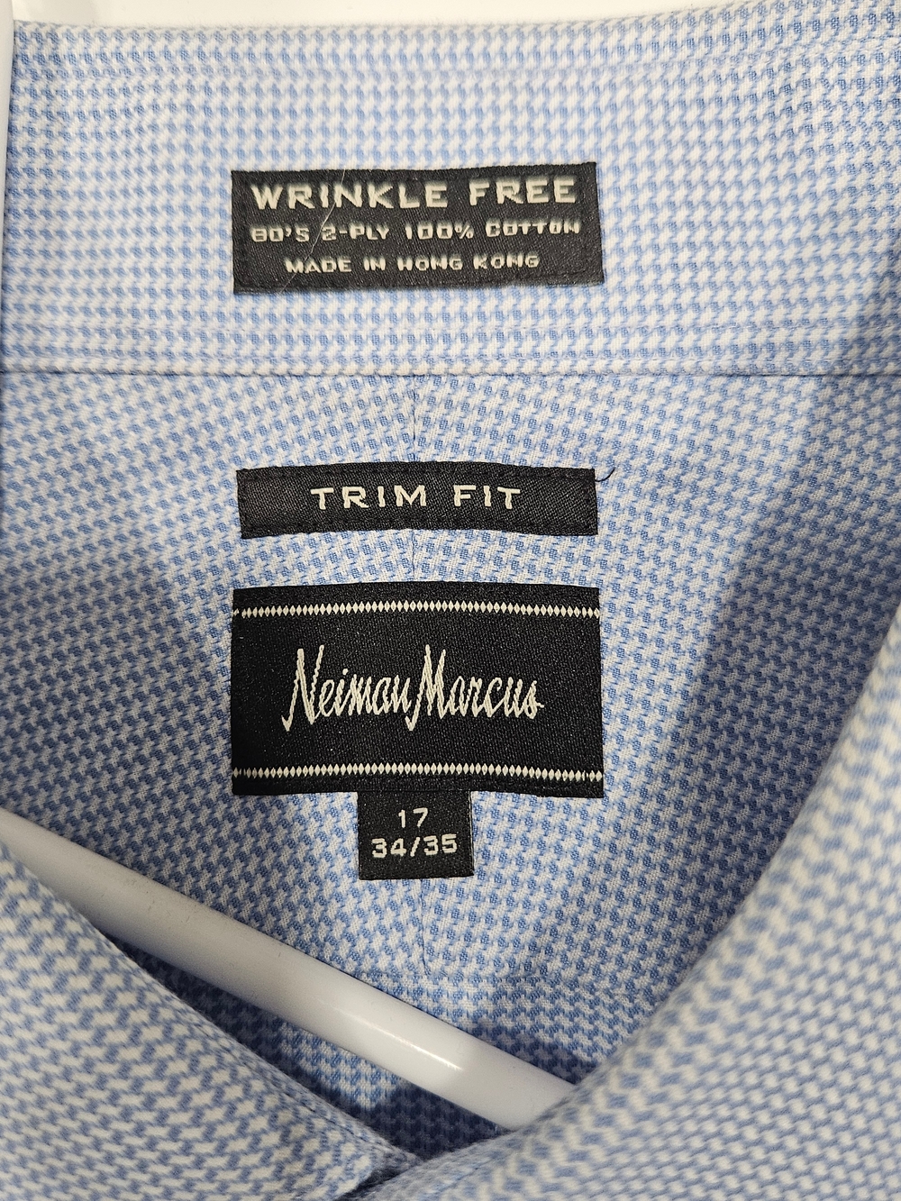 Neiman Marcus Trim Fit Sky Blue Houndstooth Dress Shirt